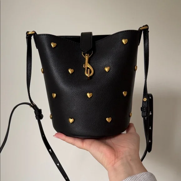 Rebecca Minkoff Black Crossbody Bag with Gold Heart Accents - Picture 3 of 10